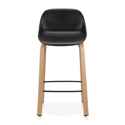 Black Plastic and Wood Metal Veneer Counter Stool
