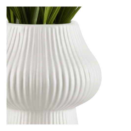 Artificial Grass in Ribbed Ceramic Vase