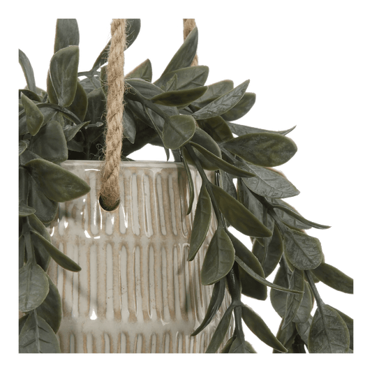 Artificial Leaves in Hanging Textured Pot