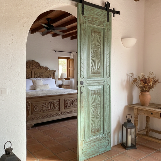 Vintage Carved Door Spanish Style Solid Wood Sliding Barn Door 96x27