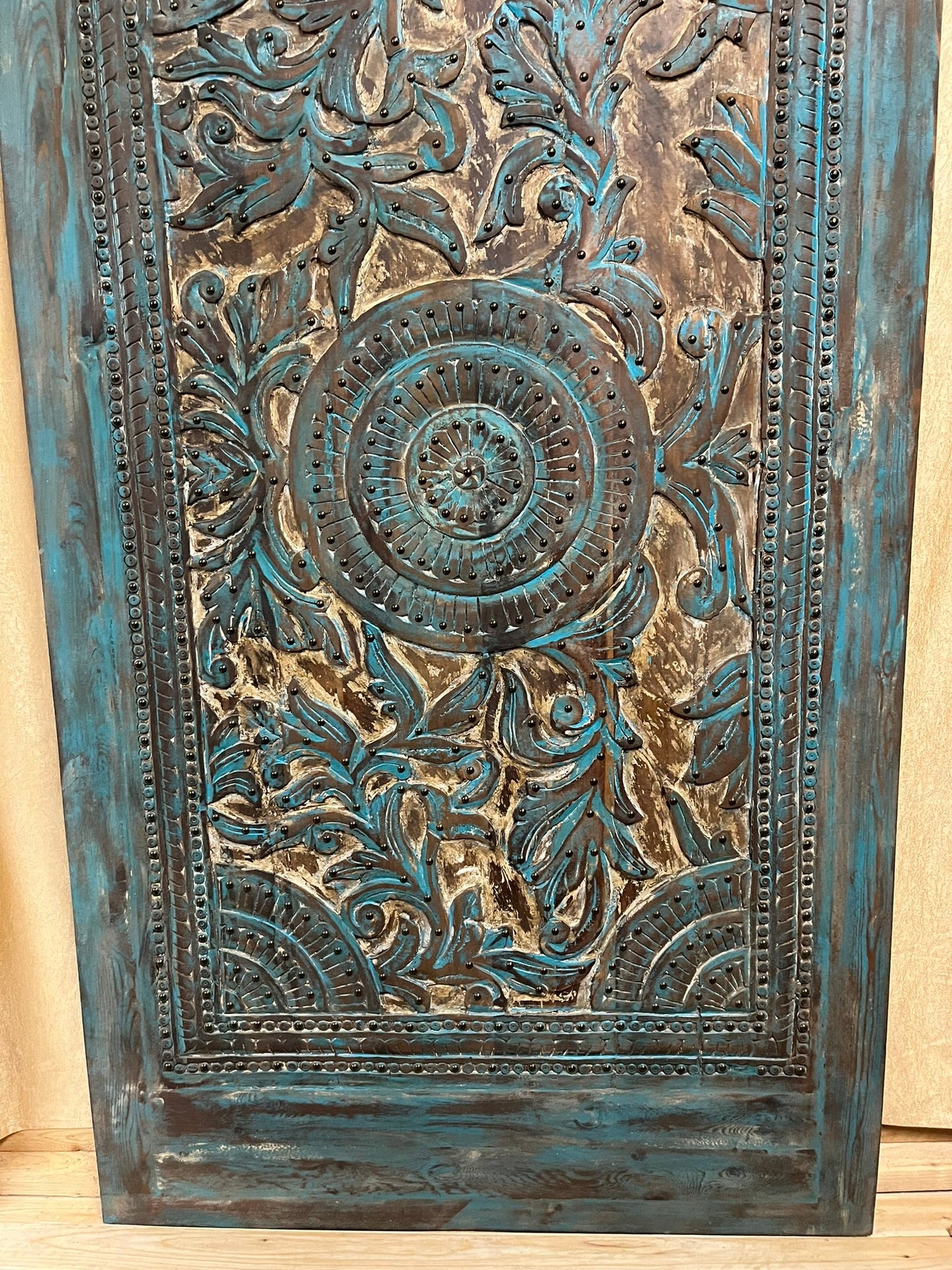 Vintage Carved Lotus Mandala Door Brass Studs Office Library Barndoor 100