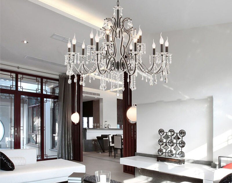 Black Villa Lustre Crystal Chandelier exquisitely designed for Foyers, Living Rooms, or Dining Rooms