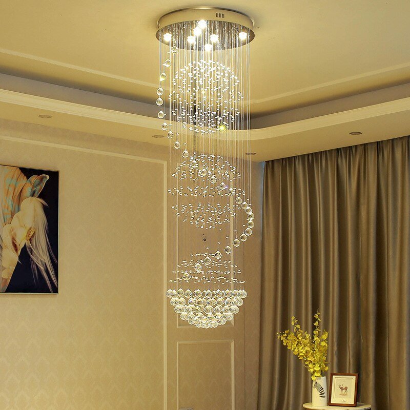 Modern Long LED Spiral Living Crystal Chandeliers Lighting Fixture For Staircase Lamp Hotel Hall