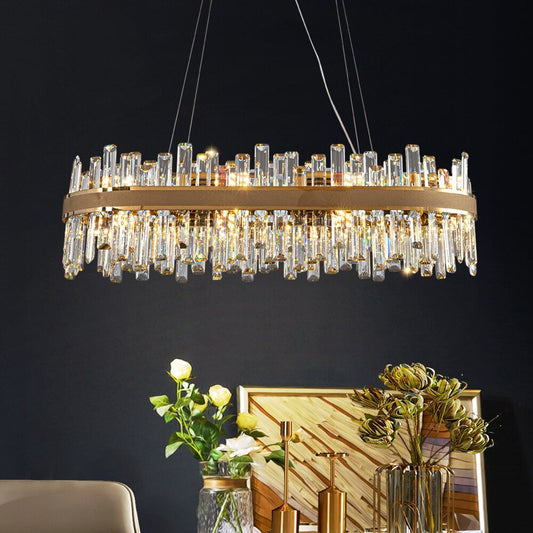 Oval Modern Crystal Chandelier For Dining Room Creative Design Gold Light Fixture Lustre