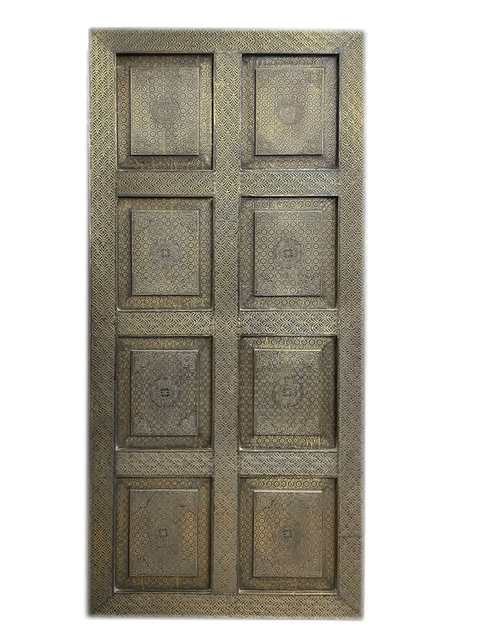 Vintage Brass Cladded Door Artisan Carved Barndoor Farmhouse Doors 80x36