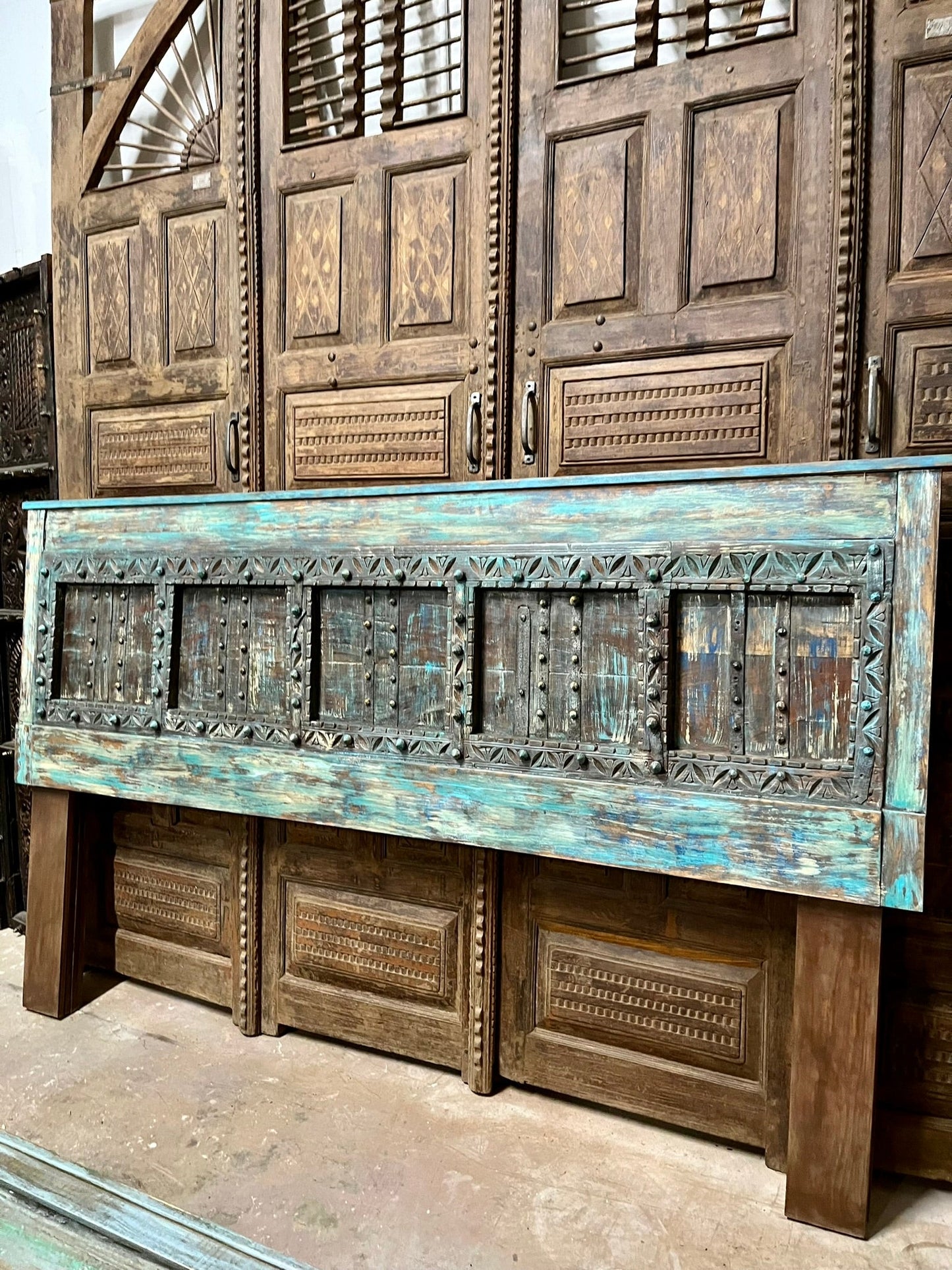 Antique Door Headboard Distressed Blue Wood Door King Headboard