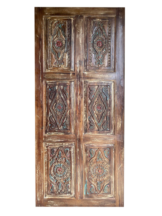 Vintage Carved Barn Door Floral Reclaimed Wood Barndoor Pantry Door 84x36
