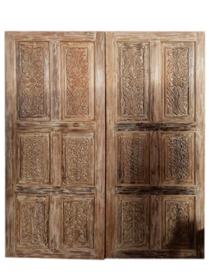 Vintage Carved Door Beige Distress Wood Panel Farmhouse Statement Door 80x36