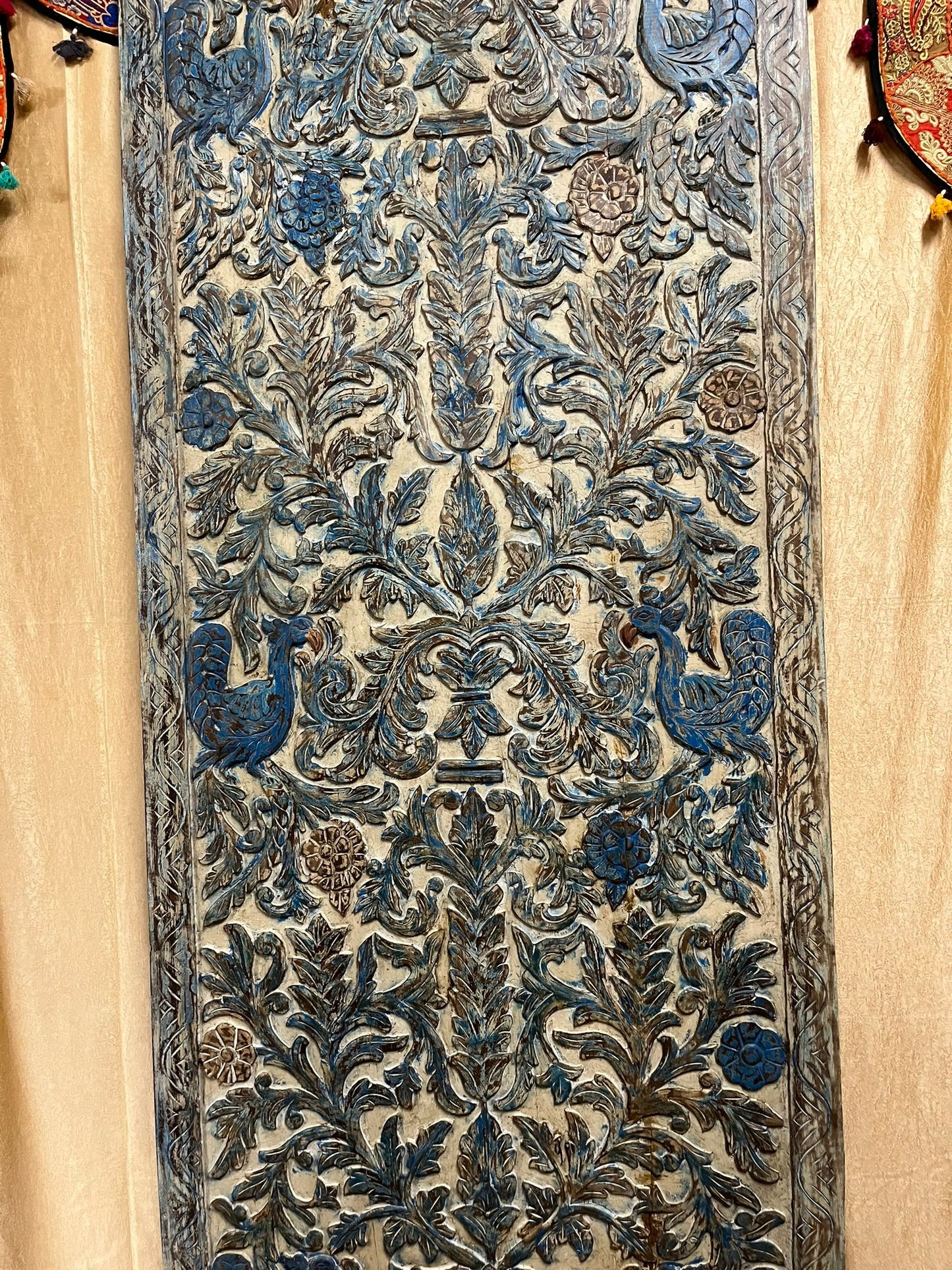 Vintage Tree of Life Carved Door – Colorful Birds Decorative Barn Door 96x42