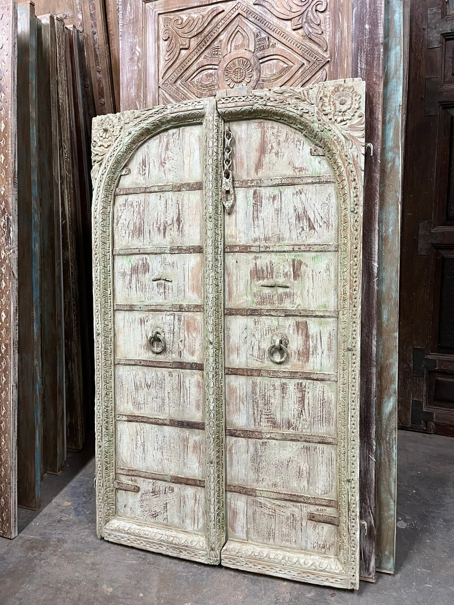 Antique Indian Terrace Window Jharokha Distressed Green Wall Decor 62x37