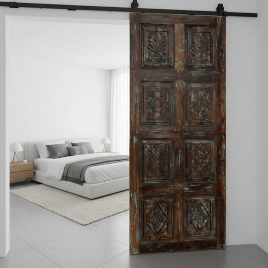 Vintage Distressed Carved Door Reclaimed Wood Barn Door 80x36