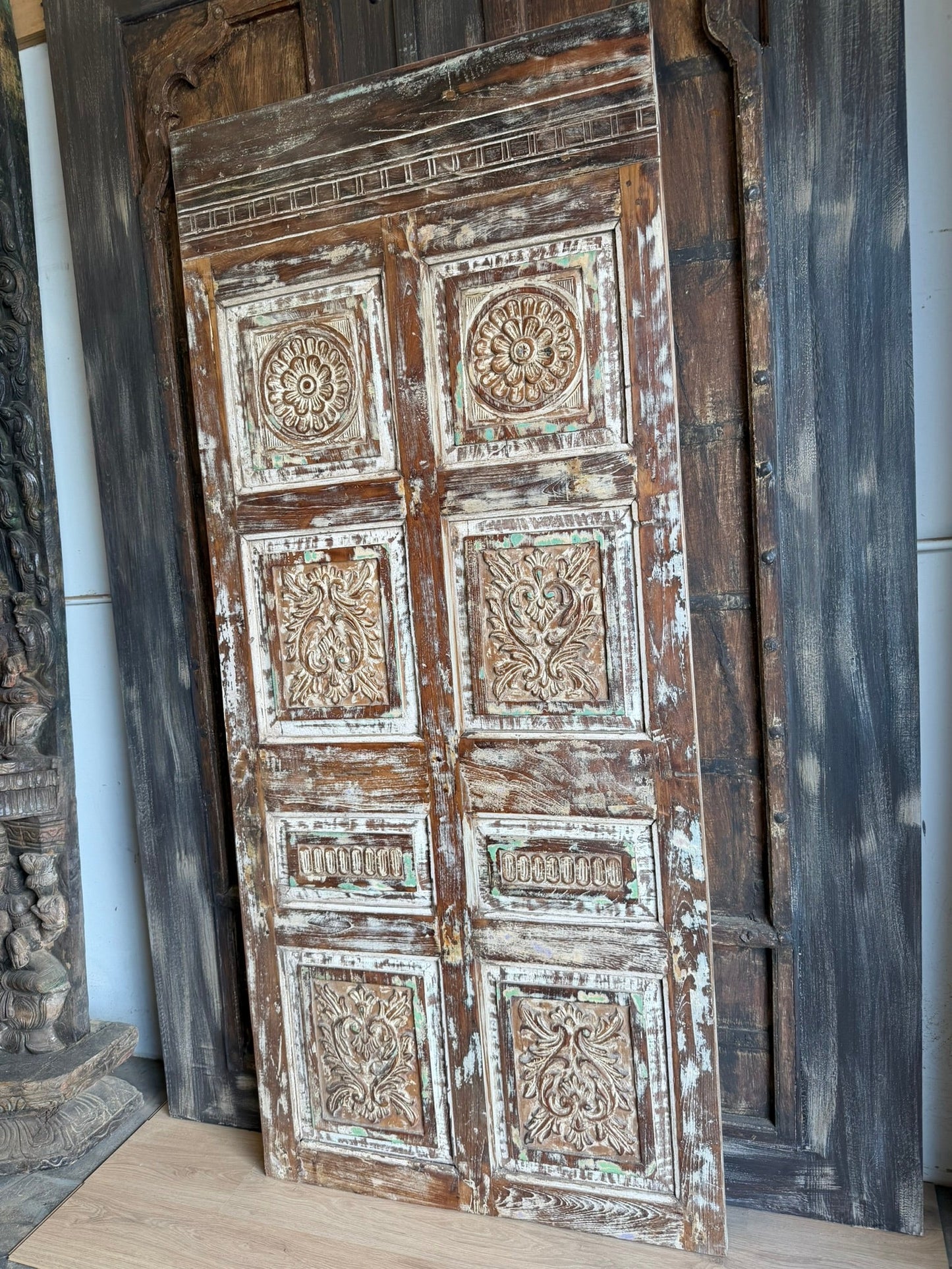 Vintage Statement Carved Door Rustic Distressed Single Barndoor 80x35