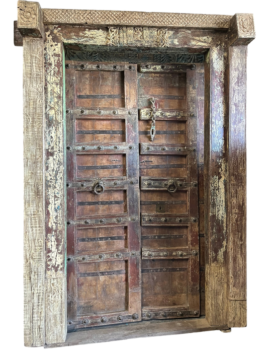 Antique Indian Door with Frame – Rustic Farmhouse Entry Door