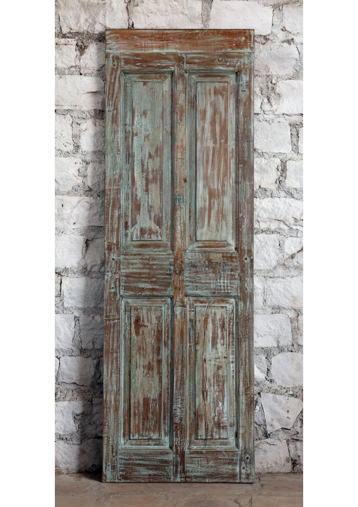 Antique Carved Door Blue Floral Hinged or Sliding Barn Door Panel 80x26.5