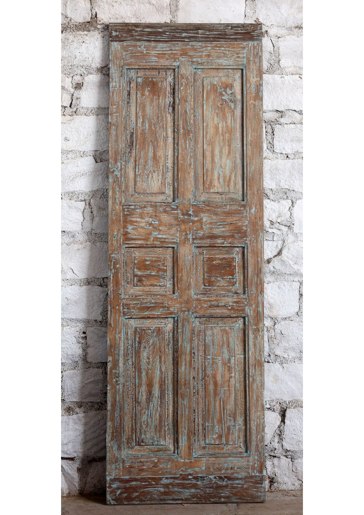 Antique Carved Door Distressed Blue Statement Hinged or Barn Door 80x26