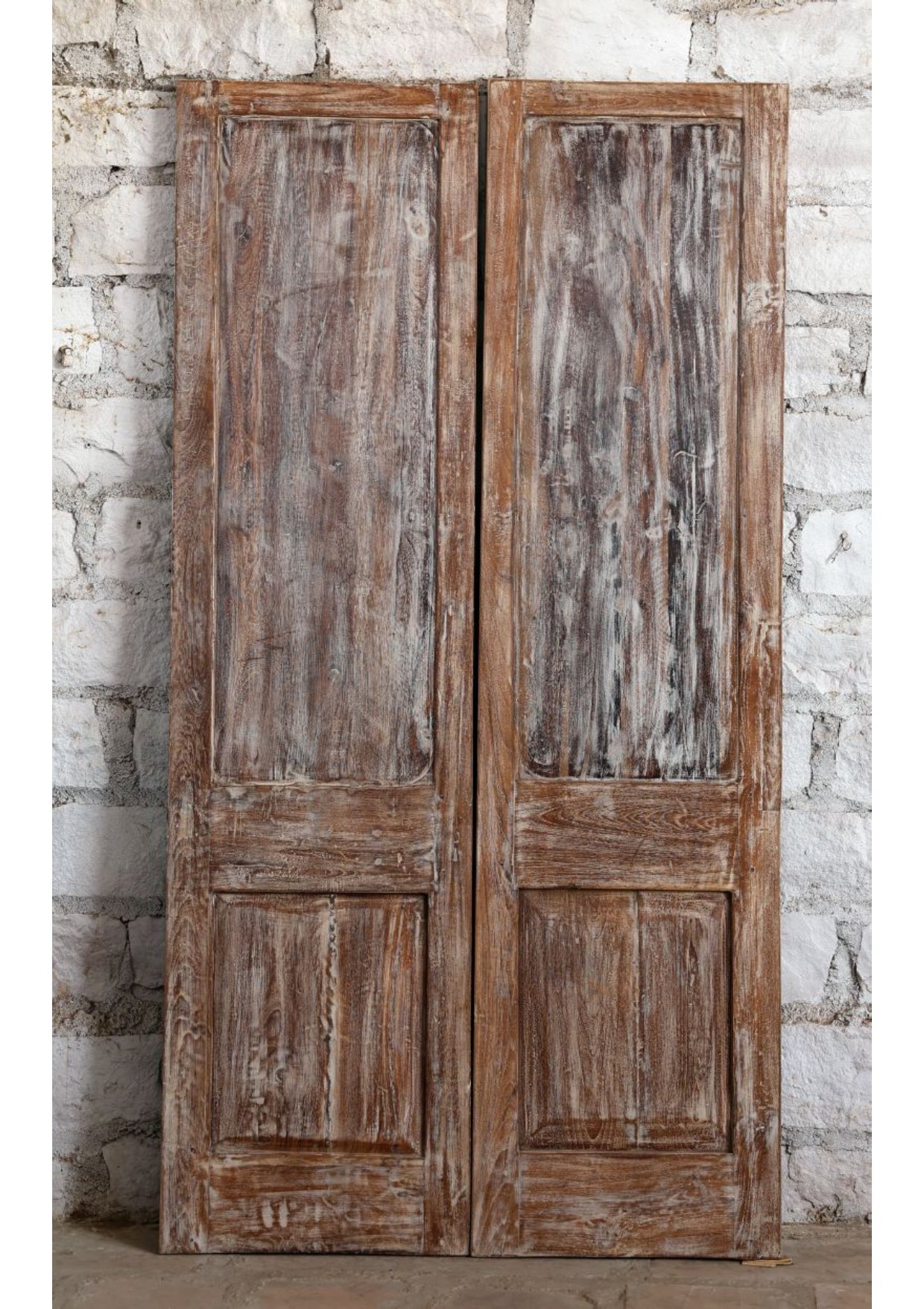 Antique Carved Wood Double Door with Brass Studs Sliding Barn Doors 80x42
