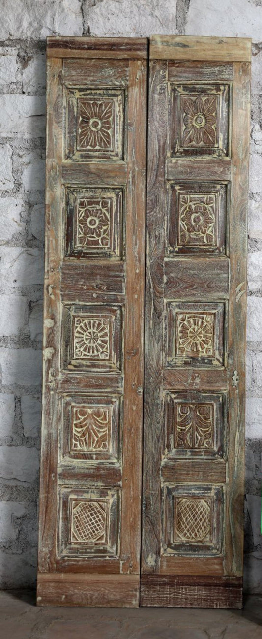 Antique Carved Double Doors Floral Rustic Heritage Revival Barn Door 80x28
