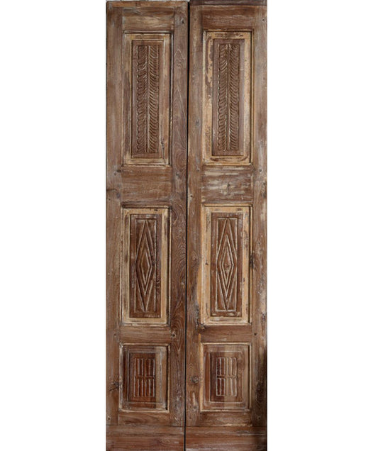 Vintage Carved Double Door Reclaimed Wood Sliding Door Pantry Doors 80x29