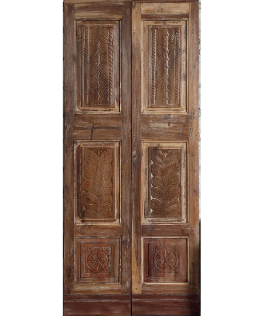 Hand Carved Wood Double Doors – Vintage Pantry & Closet Door 80x34