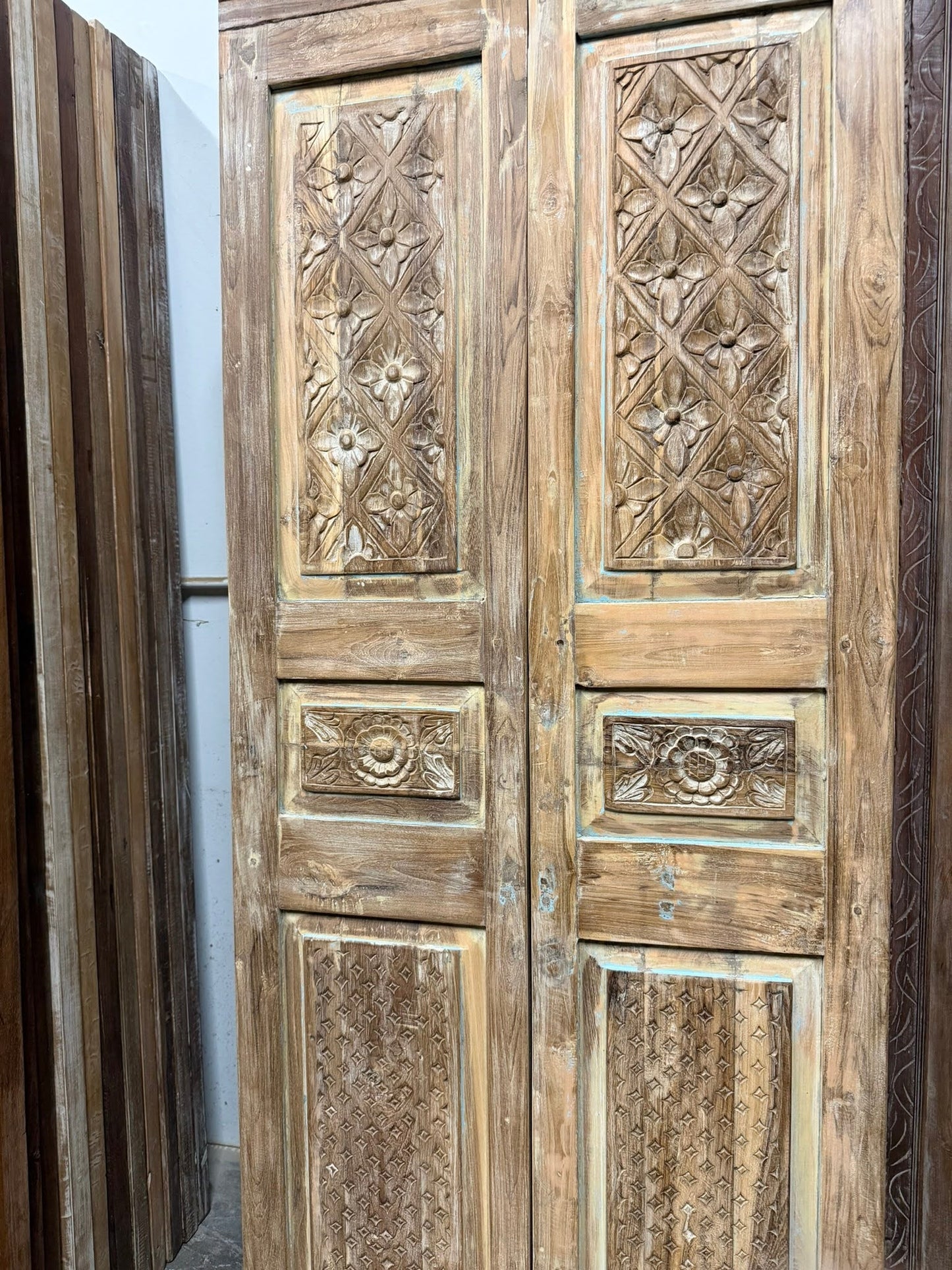 Antique Carved Wood Double Doors Floral French Doors 80x30