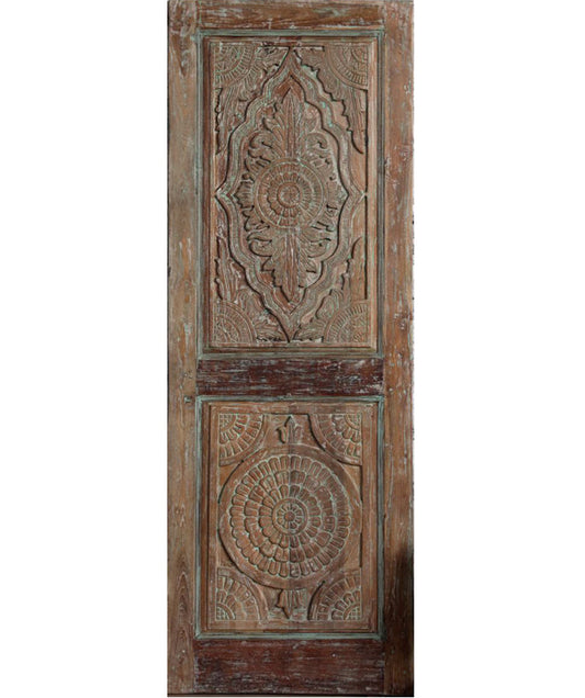 Antique Carved Door Floral Blue Hues Sliding Door or Hinged Barn Door 80x29
