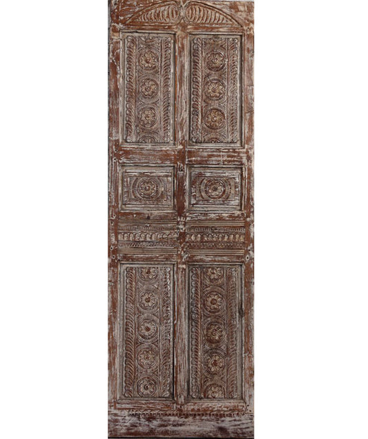 Vintage Carved Door Reclaimed Wood Floral Single Barn Door 80x27