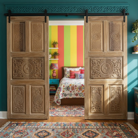 Antique Carved Door Floral Rustic Sliding Barn Door Bedroom Doors 80x36