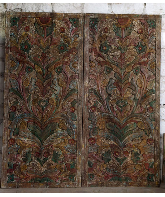 Vintage Carved Door Wall Panel Colorful Accents Barn Door 80x36