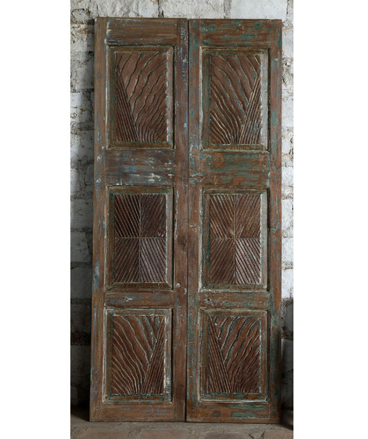 Vintage Carved Closet Doors Blue Floral Reclaimed Wood Double Door 80x38