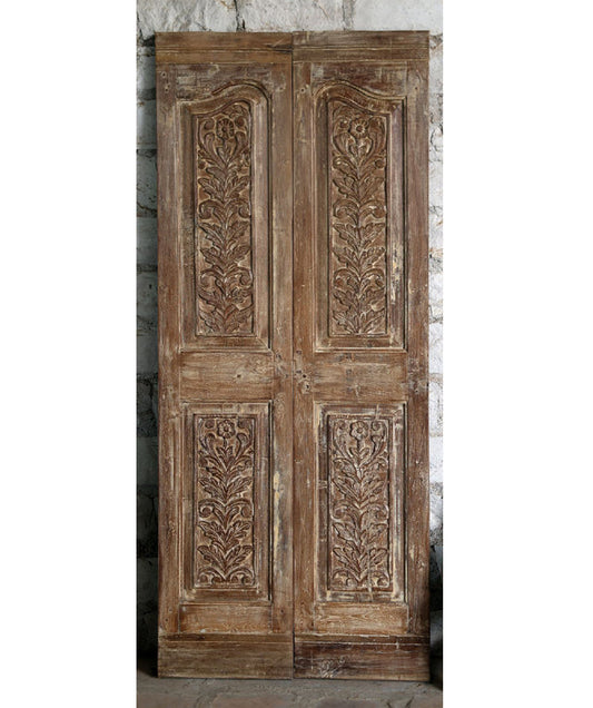 Antique Floral Carved Pantry Door Hinged or Sliding Double Doors 80x34