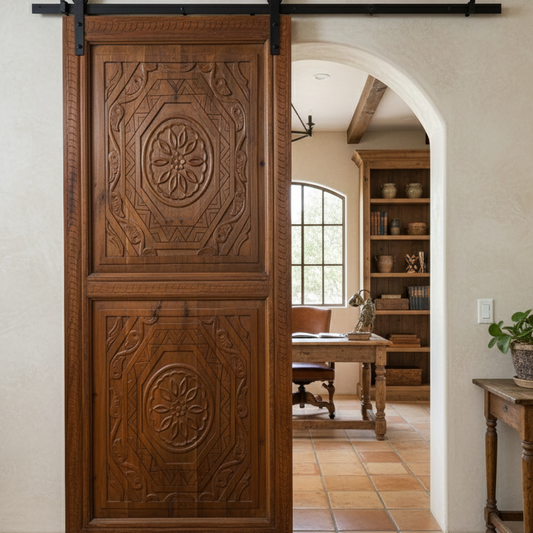 Antique Double Carved Wood Statement Entry Doors 80x36