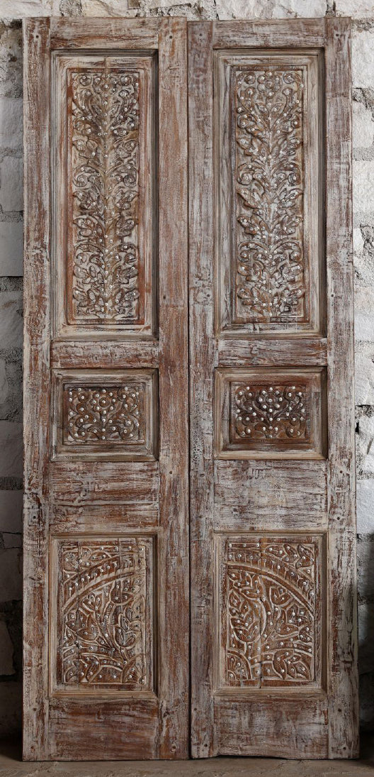 Antique Carved Wood Doors Nail Studs Hinged or Sliding Barn Doors 80x36