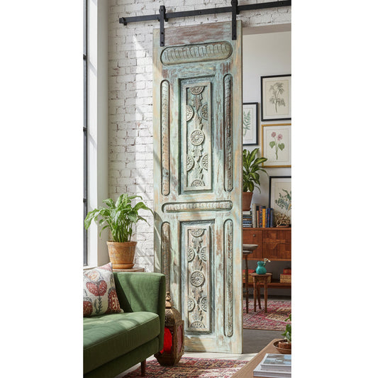 Vintage Carved Wood Single Door – Rustic Farmhouse Sliding Barn Door 96x27