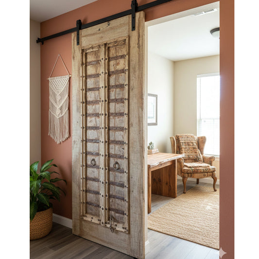 Antique Wooden Rustic Entry Door | Distressed Indian Architecture Door 84x36