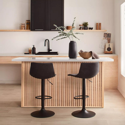 Black Textured Faux Leather & Metal Adjustable Bar Stool