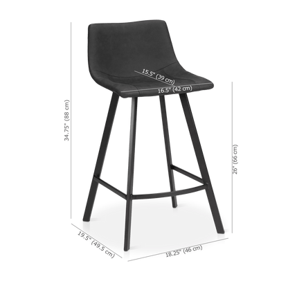 Textured Faux Leather and Metal Bar Stool