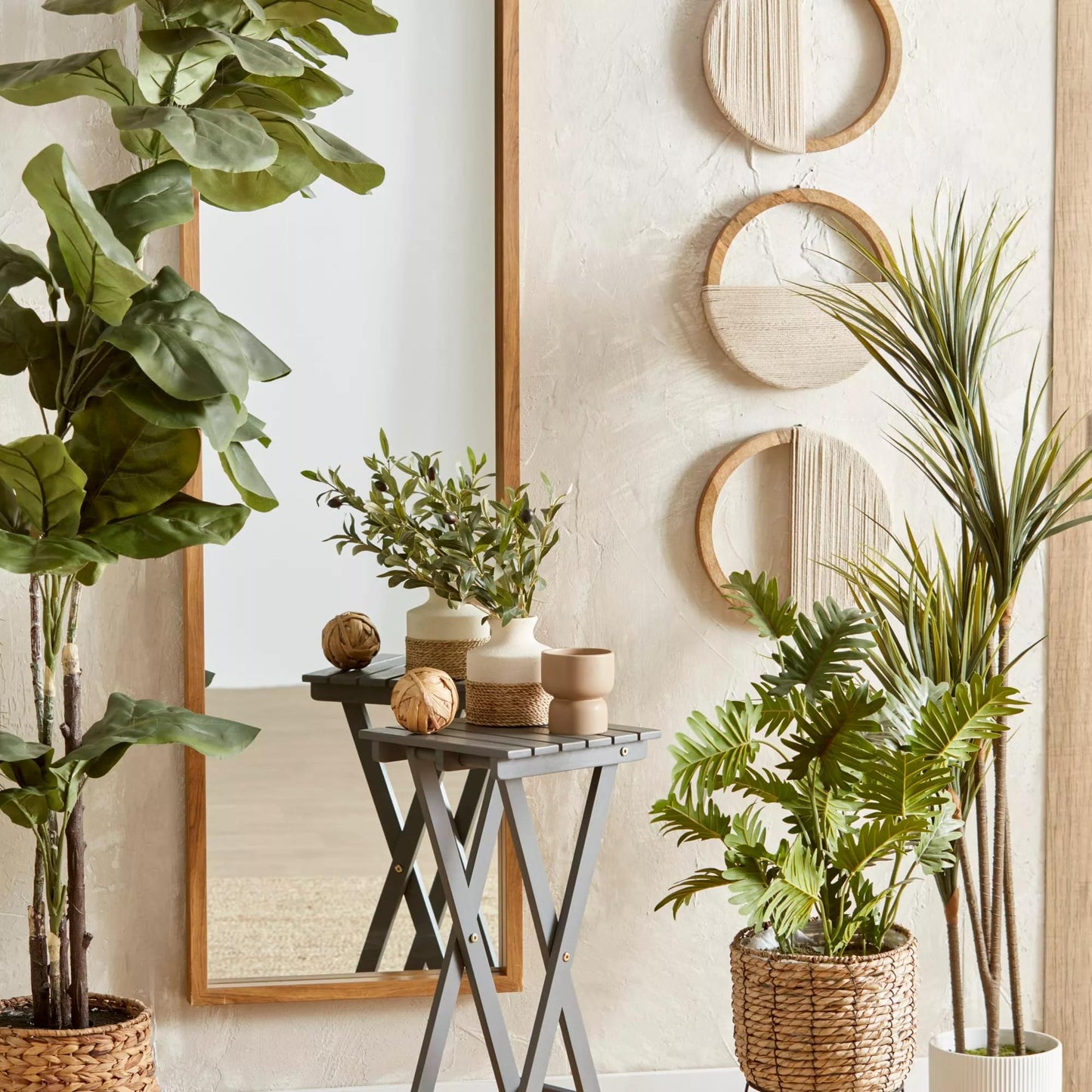 Speckled Ceramic and Rattan Vase