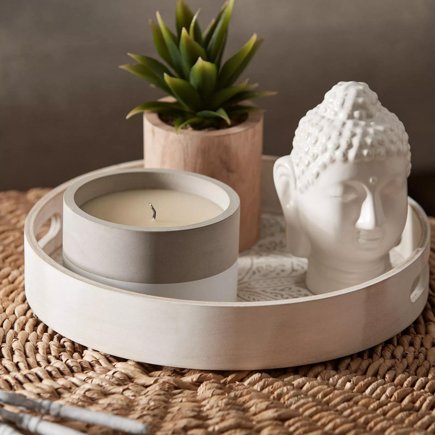 Round Patterned Wood Tray