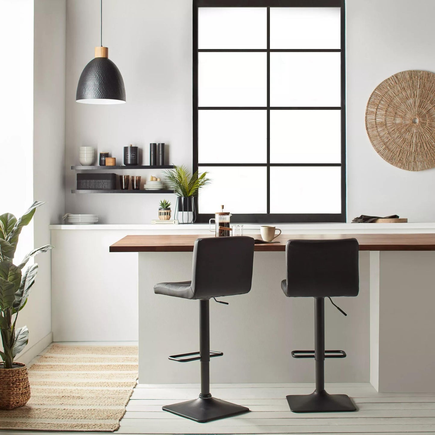 Black Matte Faux Leather and Metal Adjustable Bar Stool