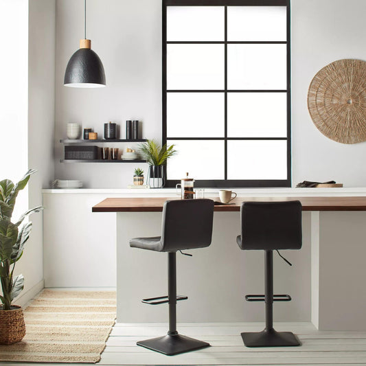 Black Matte Faux Leather and Metal Adjustable Bar Stool