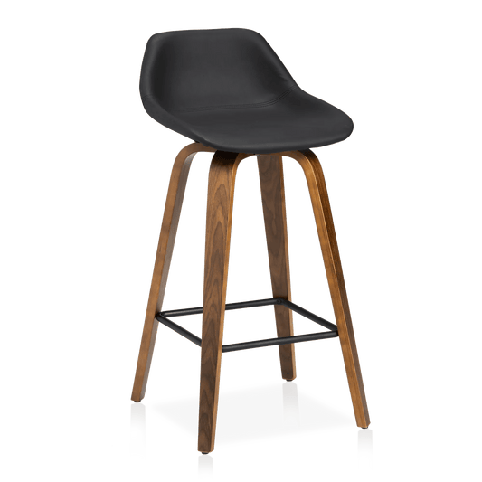 Faux Leather and Walnut Wood Bar Stool