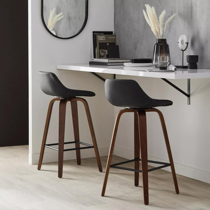 Faux Leather and Walnut Wood Bar Stool