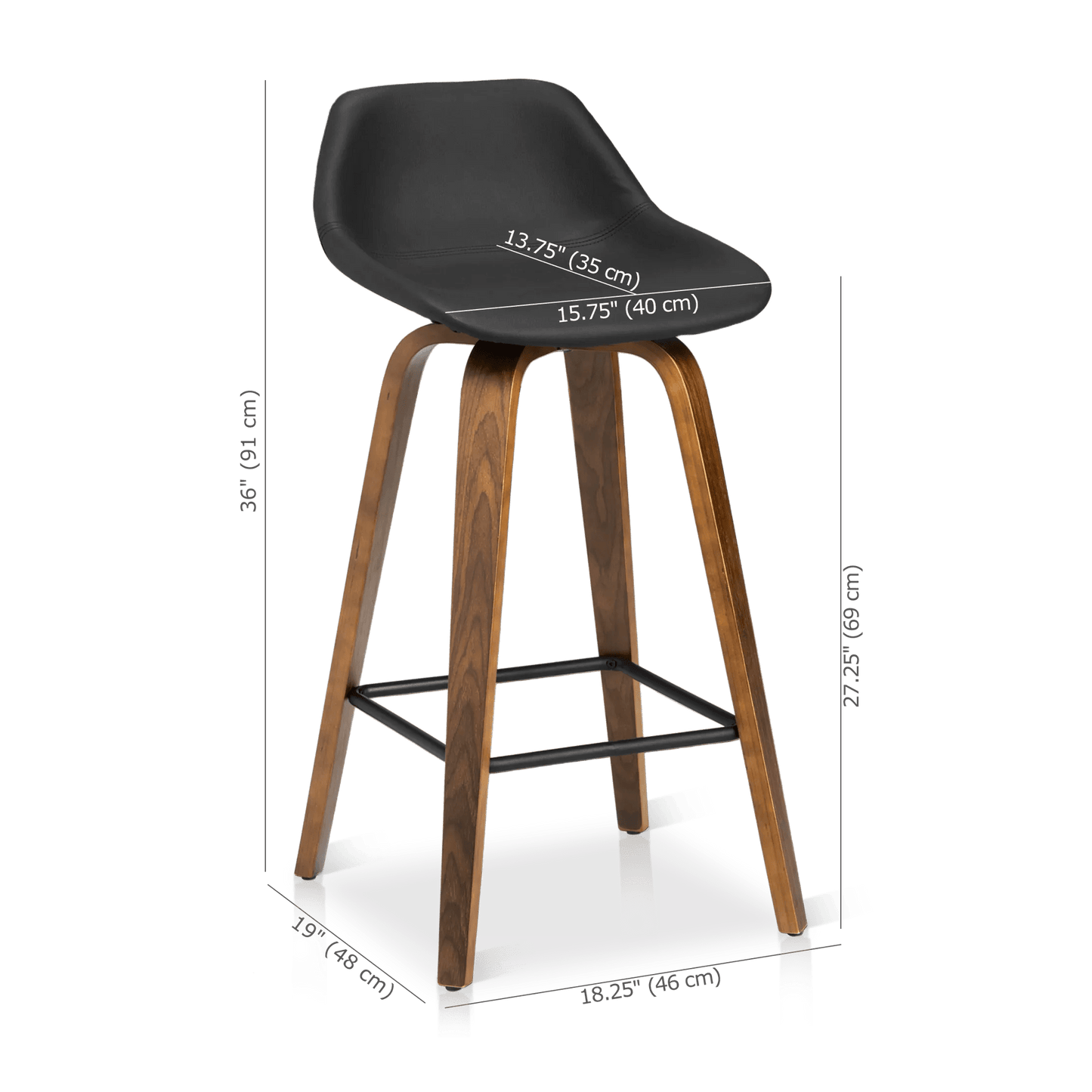Faux Leather and Walnut Wood Bar Stool