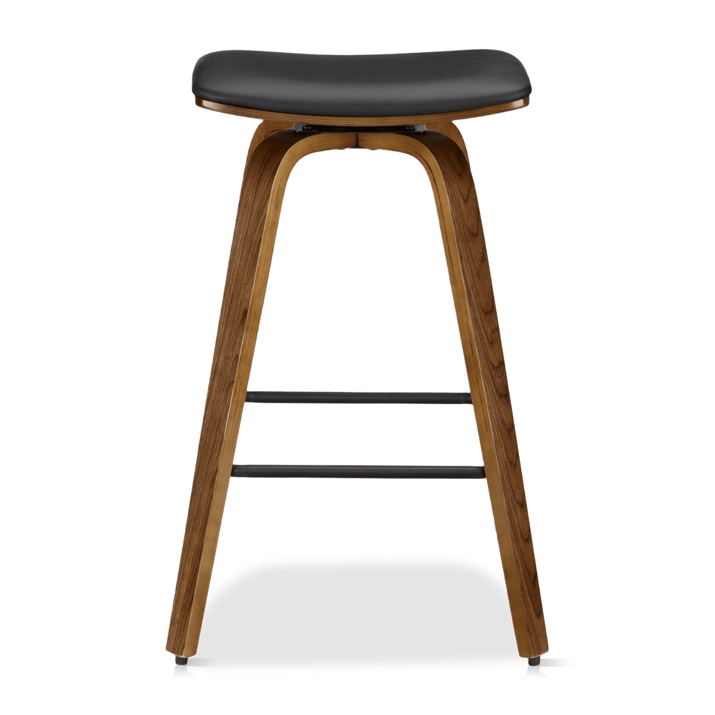 Faux Leather and Walnut Wood Backless Stool