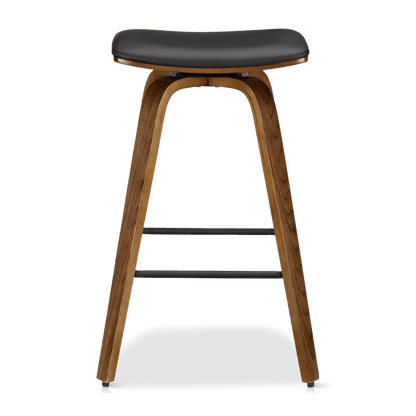 Faux Leather and Walnut Wood Backless Stool