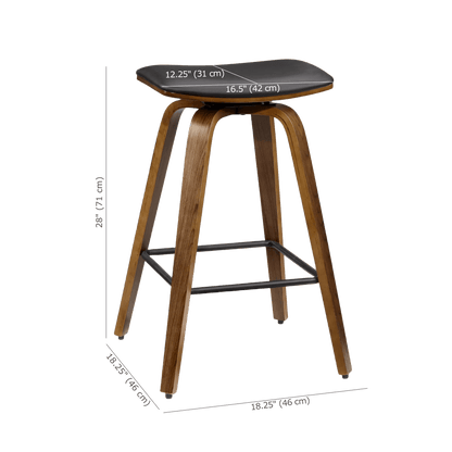 Faux Leather and Walnut Wood Backless Stool