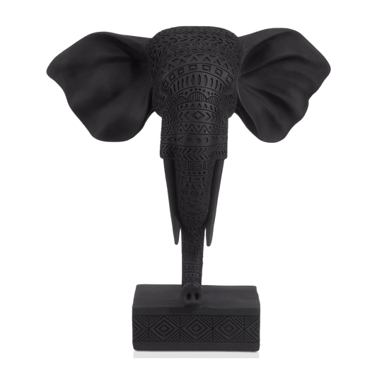Black Resin Elephant on Stand