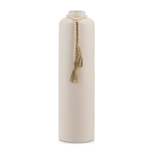 Ceramic Floor Vase with Beaded Tassels