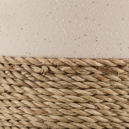 Speckled Ceramic and Rattan Vase