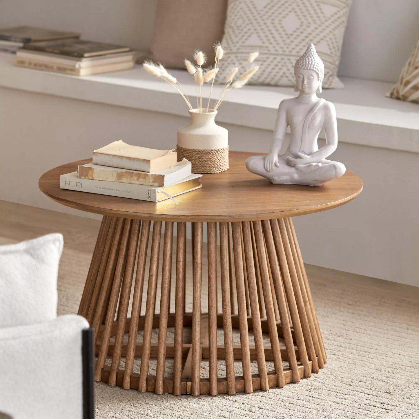 Speckled Ceramic and Rattan Vase